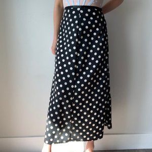 Vintage Counterparts White Black and Blue Print Midi Skirt